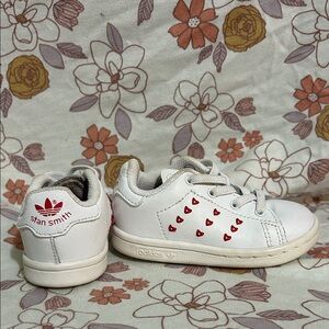 Adidas Kids White Sneakers with Red Heart Accents